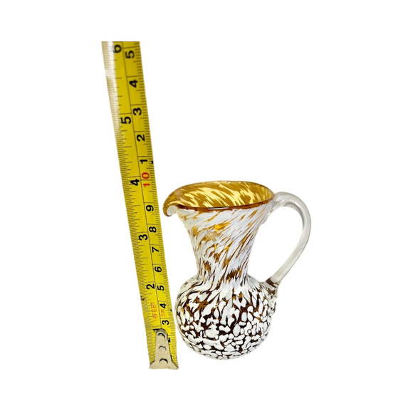 Vtg Pilgrim Glass Amber Splatter White Hand Blown Pitcher Creamer Applied Handle - Picture 1 of 2